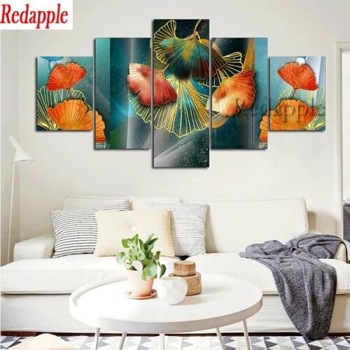 5 PCS Diamond embroidery Gold Ginkgo Leaf landscape 5 d diamond painting full drill Diamond mosaic cross stitch NEW Office Decor