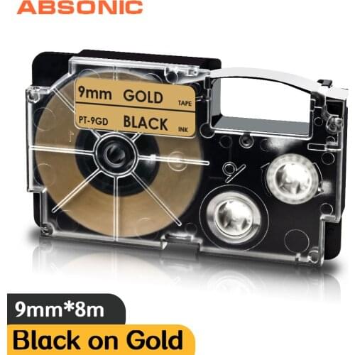 Absonic XR-9WE for Casio Black on Gold XR-9GD Labels Tape 9mm XR9GD XR 9GD Replace for Casio KL-60 KL-120 KL-P1000 KL-1500 Print