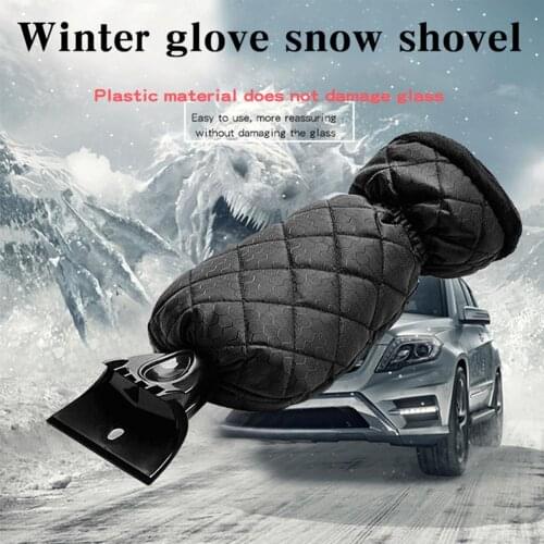Car Ice Scraper Mitt Winter Warm Car Windshield Snow Shovel Glove With Brush