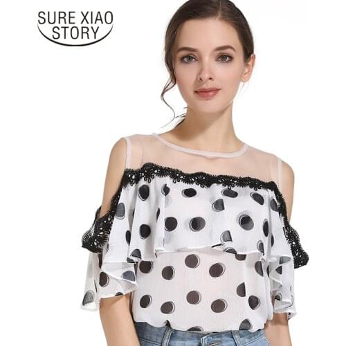 Blusas Mujer De Moda 2021 Womens Tops And Blouses O-Neck Butterfly Sleeve Print Ruffles Short Chiffon Blouse 0611 40