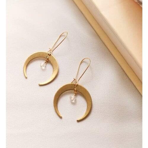 Boho Witch Moon Crescent Earrings Brass Gold Tone Celestial Delicacy Novelty Hippies Jewelry Women Gift for Her Fashion