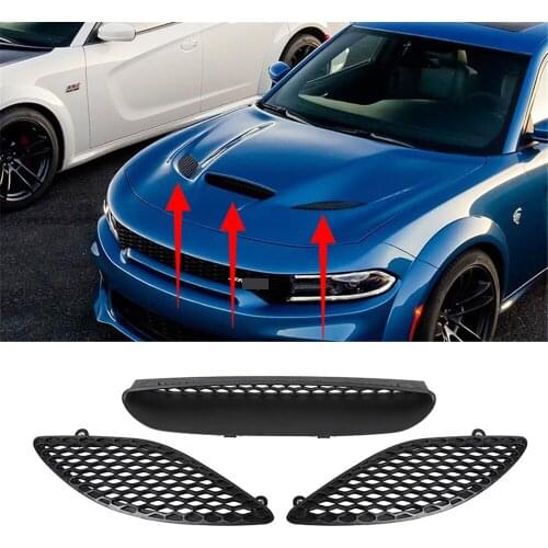 ABS Black Engine Hood Scoop Air Vent Outlet Cover Mesh Grille Trim Fit for Dodge Charger SRT 2015-2021 Exterior Car Accessories