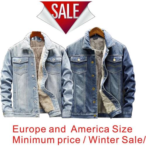 Men Light Blue Winter Jean Jackets Outerwear Warm Denim Coats New Men Large Size Wool Liner Thicker Winter Denim Jackets Size6XL
