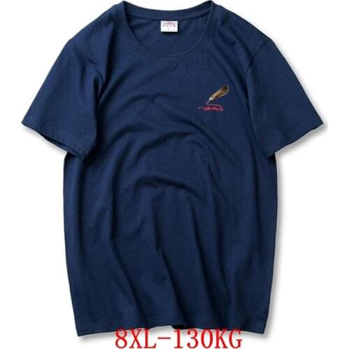 Summer Mens T-Shirt 8XL Wolf Large Size Large 5XL 6XL 7XL Casual T-Shirt with Cotton Print Home Loose Navy Blue