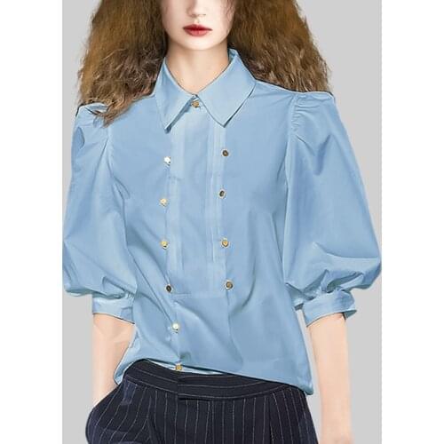 High-quality shirt womens 2021 spring stand-up collar lantern sleeve printed chiffon blouse retro lazy blouse fashion lantern f