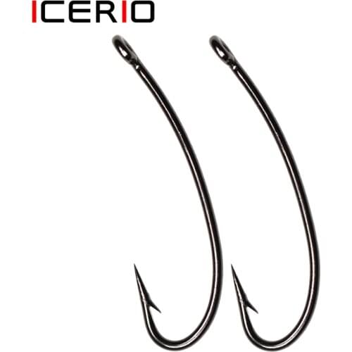 ICERIO 500PCS Nymphs Dry Flies Fly Tying Hook Curved York Bend Straight Eye 3X Long Shank Standard Wire Sharp Point Black Nickel