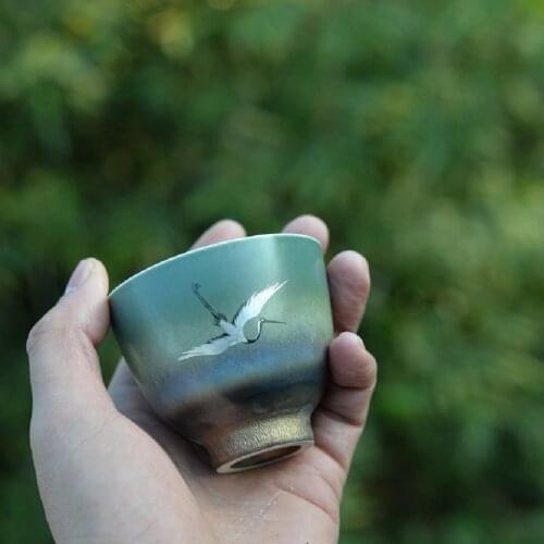 LUWU ceramic tea cup handpainted crane porcelain teacup drinkware 120ml