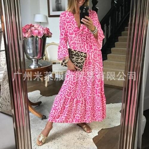 Summer new style womens leopard print printing mid-length dress women