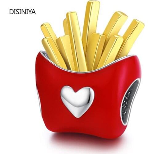 Disiniya Delicious Fries Metal Beads Sterling Silver 925 Enamel Charm fit Original Silver Bracelet DIY Jewelry make ZSCC291606
