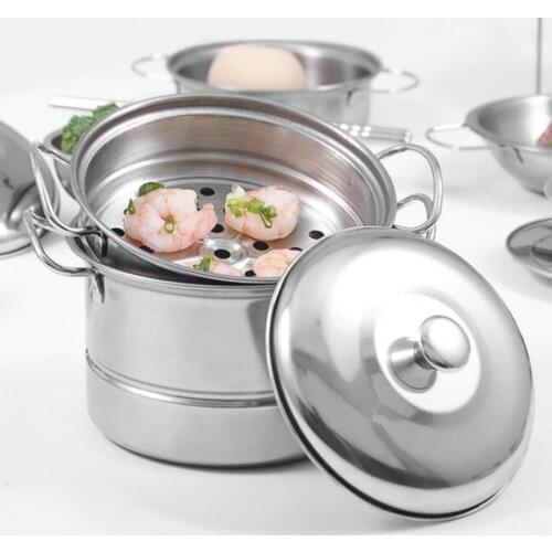 Fashionable Stainless Steel Mini Pretend Steamer Pot Children Play House Kitchen Toy Cooking Food Kitchen Cooking Steam