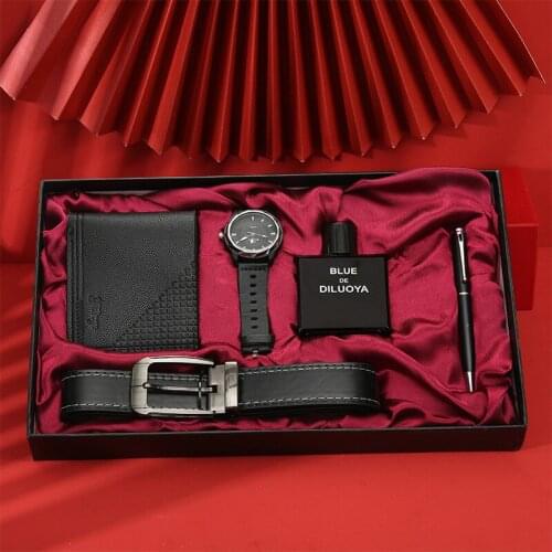 Mens Watch Belt Wallet Gift Set For Boyfriend Elders Sunglasses Perfume Signature Pen Business Gift Box Man Wristwatch Relogio