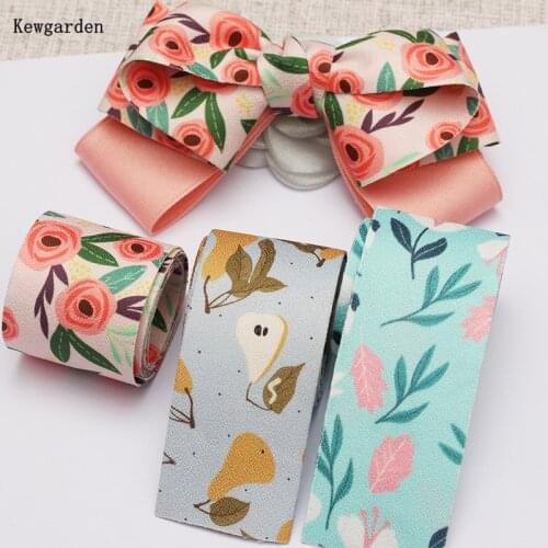 Kewgarden 1" 1-1/2" 16 25 38mm Printed Fabric Layering Cloth Ribbon DIY Hairbow Accessories Handmade Tape Flower Webbing 10 Yard