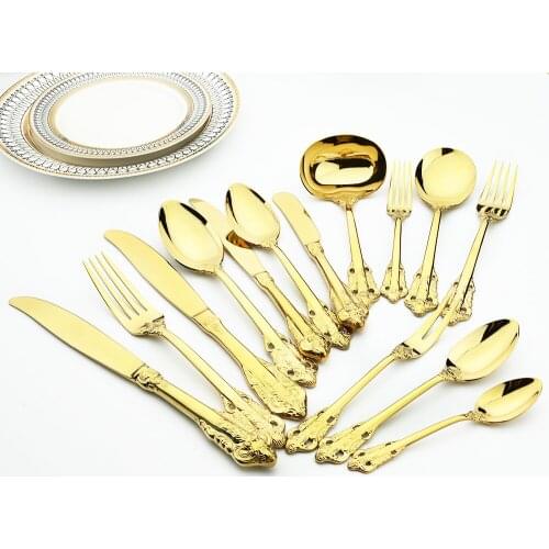 18/10 Golden Dinnerware Set Luxury Vintage Western Cutlery Stainless Steel Set Knife Fork Set Wedding Kitchen Home Tableware Set