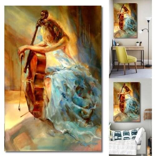 Nordic Style Black White Cello Girl Poster Canvas Painting Wall Art Pictures Home Decor Cuadros Decoracion Salon Picture