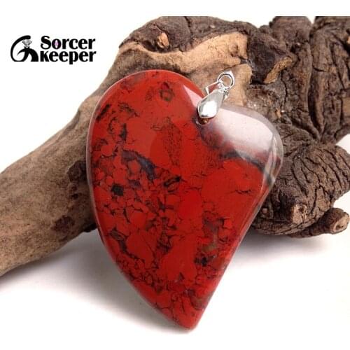 Real Natural Bloodstone Gem Stone Pendant Necklace Polished Heart Agates Slice Fashion Crystal Beads For Jewelry Making BE705