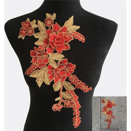 New arrive Red 3D flower Embroidery Applique Sewing Lace Collar DIY Lace Fabric Neckline Clothing Accessory Supplies 1 pcs sale