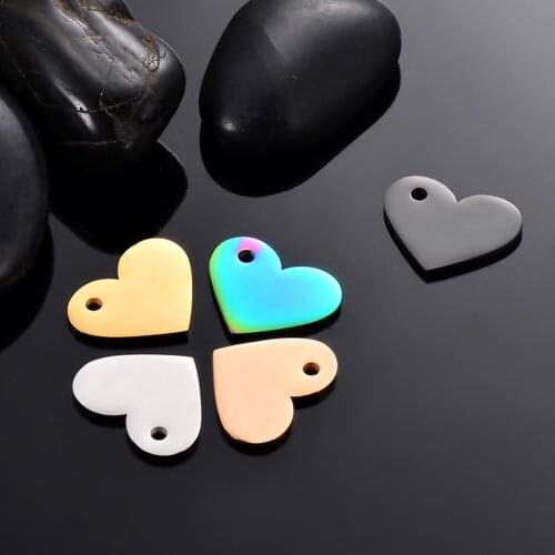 Wholesale 10 pcs 15*19mm Dog Tag Stainless Steel Heart 5 Colors Stamping Blank ID Tag Pendant ID Jewelry Charms