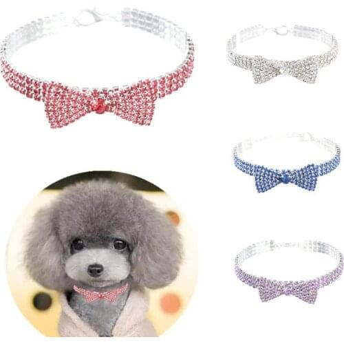 Dog Pet Collars Necklace For Small Dog Girl Rhinestone Bling Collars With Bone Pendant Pet Rhinestone Dog necklace