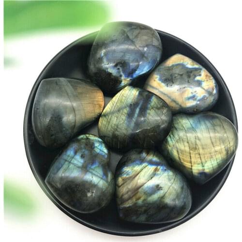 Natural Labradorite Quartz Crystal Hand Carved Heart Shaped Polished Stone Decor Natural Stones and Minerals