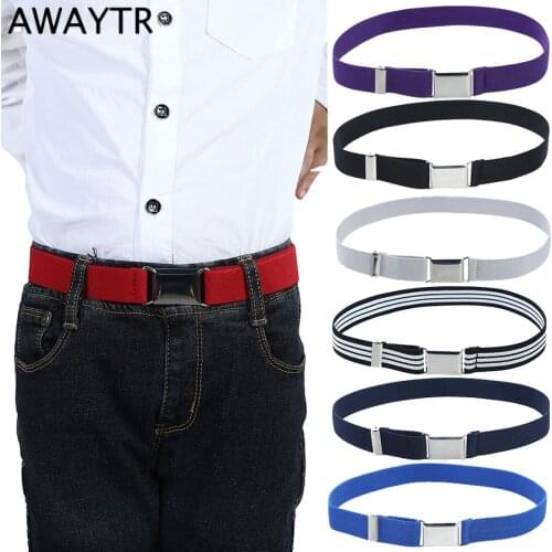 Awaytr Fashion Canvas Belt For Boys Kids Alloy Buckle Belt for Men Adjustable Elastic Childrens Belts 11 Colors 77*2.5cm