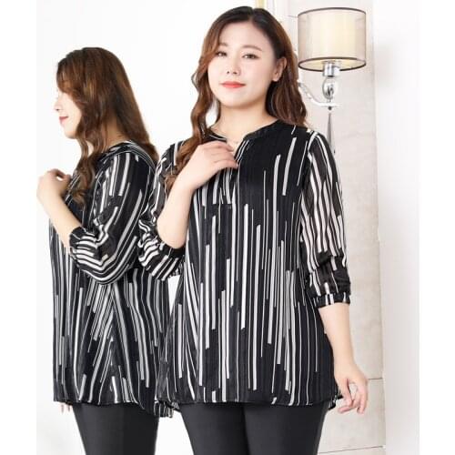 Three Quarter Sleeve 4XL To 10XL Plus Size Women Blouses Long Sleeve Striped Chiffon Shirts Woman Tops Casual Outerwear