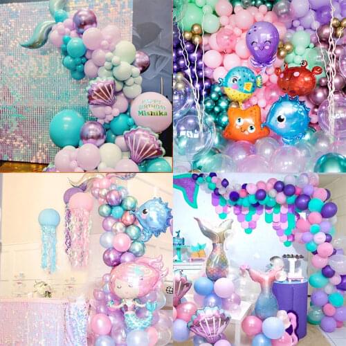 Mermaid Happy Birthday Decorations Mermaid Tail Shell Banner Foil Balloons Slap Bracelet Set Girl Birthday Supplies Baby Shower