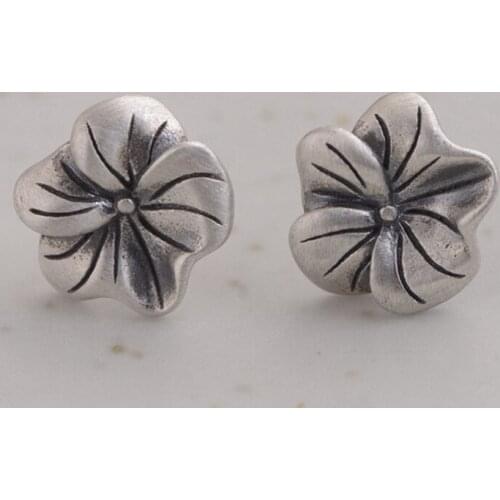 FNJ Lotus Leaf Stud Earrings 925 Silver New Fine 100% Pure S925 Sterling Silver Earring for Women Jewelry