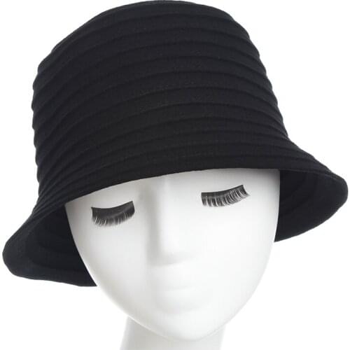 Wool Women Bowknot Fedora Wool Winter Autumn water ripple Bell shaped Female Fedora Pure colour Fedora caps Feminino Felt Bowler