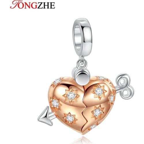 TONGZHE Cute Heart Charms for Jewelry Making 925 Sterling Silver Pendant Floating Charms For Living Lockets Fit Bracelet