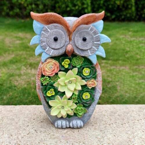 Solar Garden Statue Warm White Light Lamp Owl Ornament Succulents Solar Energy LED Light Lawn Decor Garden Owl Figurine
