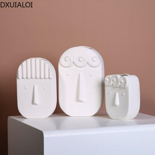 Home Decoration Nordic Creative Vase Decoration Living Room Ceramic Face Flower Ornaments for a Family of Three DXUIALOI