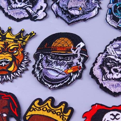 Punk Skull Embroidery Patch Orangutan Embroidered Patches For Clothing Bear Patch Iron On Patches For Clothes Applique Stickers