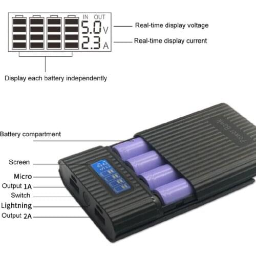 Anti-Reverse DIY Power Bank Box 4x 18650 Battery LCD Display Dual USB Charger for iphone Smartphone Tablet