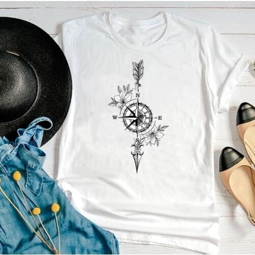 Women Graphic Cartoon Compass Vintage Arrow Cute 90s Fashion Short Sleeve Summer Print Female Clothes Tops Tees Tshirt T-Shirt