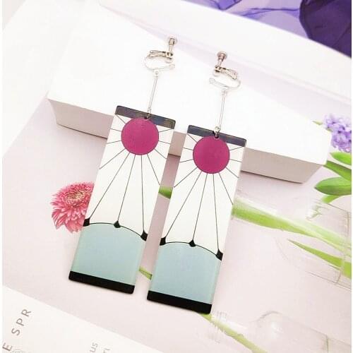 Anime Acrylic Drop Earrings Demon Slayer Kimetsu No Yaiba Blade of Ghost Earings for Women Men Cosplay Jewelry Accessories Gift