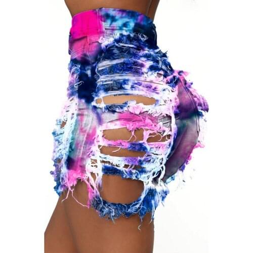 Womens fashion sexy hole tie dye multi color trend cowboy short