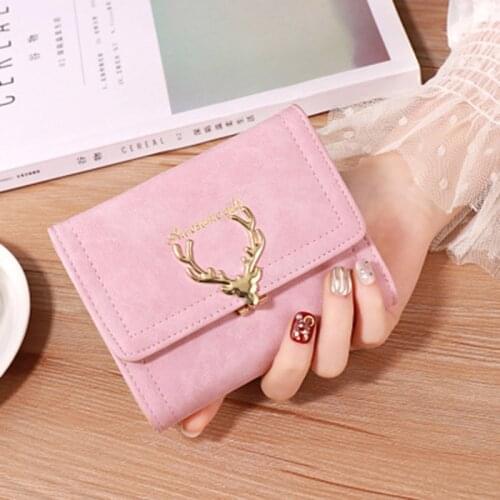 Women Leather Wallet Christmas Deer Vintage Tri-Folds Cash Purse Girl Small Clutch Coin Purses Holders Best Sale-WT