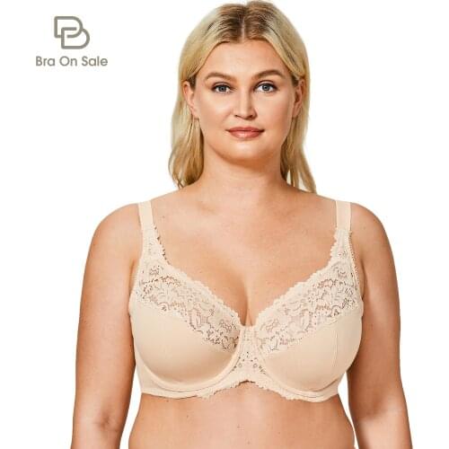 Womens Sheer Lace Non Padded Minimizer Full Figure Underwire Cotton Bra Plus size