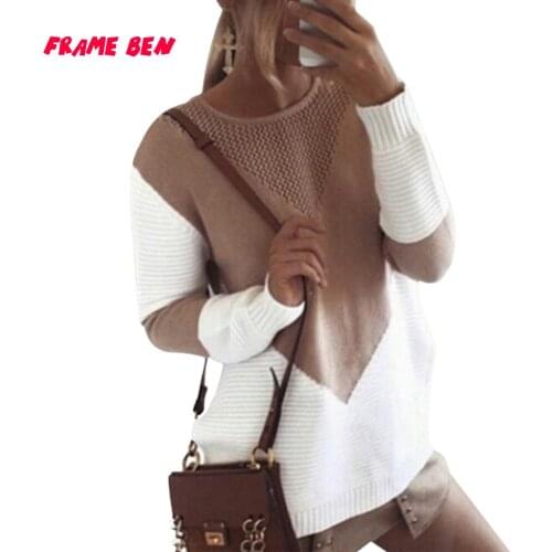 FRAME BEN 2019 Fashion Women Sweaters Pullovers Long Sleeve O Neck Patchwork Hollow Out Loose Sexy Elastic Women Tops