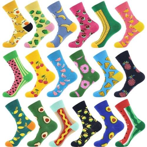 1 Pair Cotton Socks Men Women Street Skateboard Happy Socks Fruit Print Harajuku Gift Apple Pear Banana Lemon Cherry Funny Socks