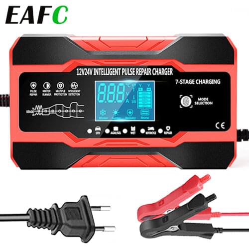 12V-24V 7 Stage Car Battery-Charger Full Automatic 12V 10A Digital Car Battery Charger Pulse Repair for AGM GEL WET Lead Acid
