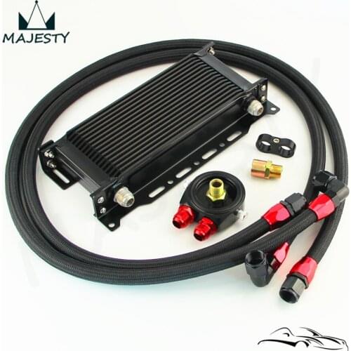 16 Row Oil cooler w/ Bracket Black + Filter Adapter Hose Kit For Japan Car
