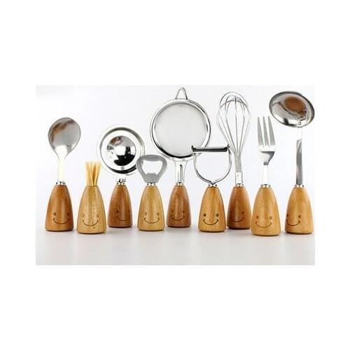 2017 creative lovely Wooden handle stainless steel forks tableware suit baking tools kitchen utensils