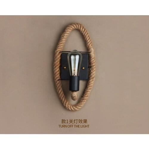 2018 Retro Iron Round Oval Shape Wall Light Vintage Hemp Rope LED Wall Lamp Restaurant Bar Vintage Decor Lights