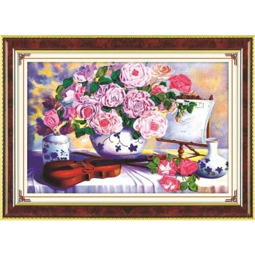 3D rose flower vase Ribbon embroidery oil painting set floral kits handcraft cross-stitch DIY handmade needlework wall art decor