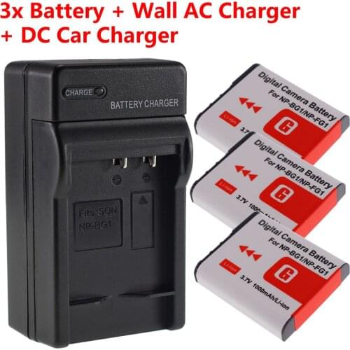 3x NP-BG1/FG1 Battery + Home&Car Charger For Sony CyberShot DSC-HX30V HX20V HX10V