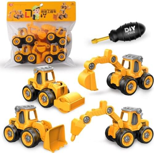 4pcs Construction Toy Engineering Car Fire truck Screw Build and Take Apart Grea