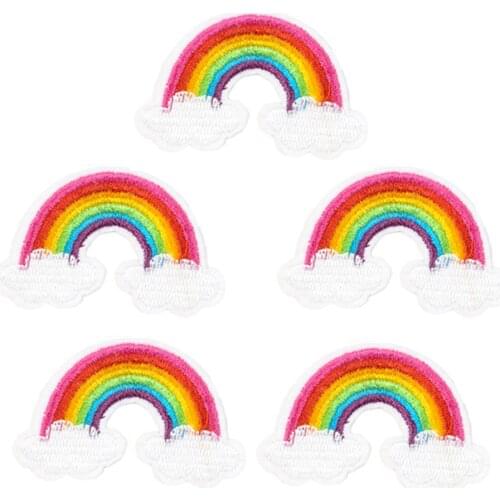 5pcs Rainbow Cactus Hamburger Cola Cartoon Iron On Patches Badges Embroidered Patches Stickers For Jeans Clothing Accessories