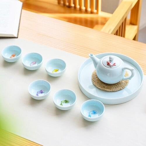 6Pcs/Set Office Tea Cup Creative Celadon 3D Fish Teacups Crackle Glaze Travel Tea Bowl Porcelain Kung Fu Water Mug Drinkware