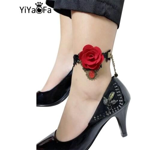 YiYaoFa Vintage Black Lace Anklet for Women Accessories Gothic Jewelry Lady Beach Anklet Bracelet Summer Foot Jewelry LA-39